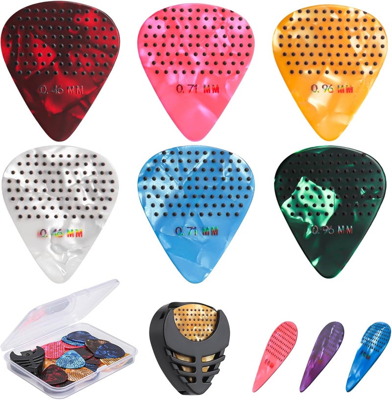 AXPTECH Non-slip Guitar Picks, 0.46 0.71 0.96mm Includes Thin Medium Heavy Guitar Picks,15pcs Variety Colorful Celluloid Plectrums with Guitar Picks Holder and Storage Case (15) - Image 1